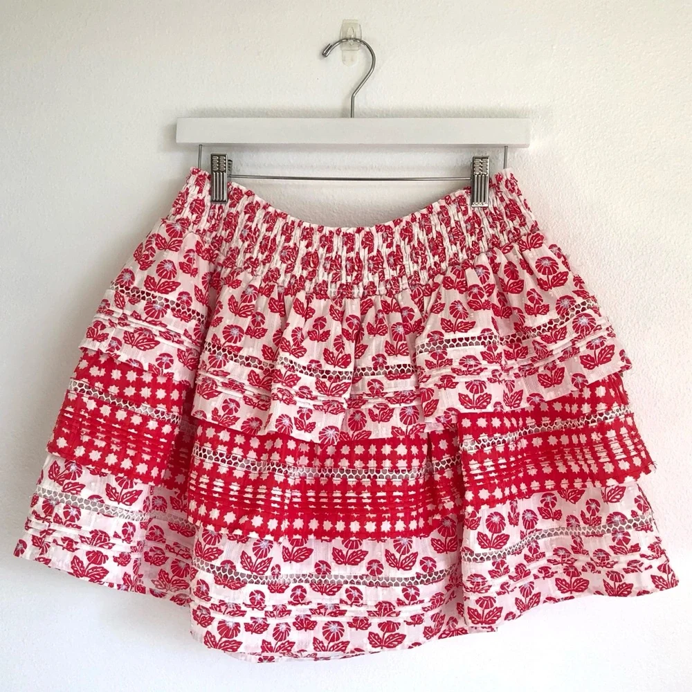 NWT Roller Rabbit X Target Red / White Floral Tiered Mini Skirt Size Medium
